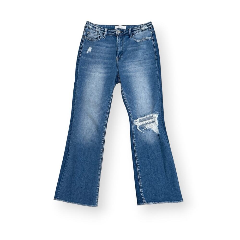 VERVET Flare Jeans Womens 28 (29x27) Blue Mid Rise Distressed Raw Hem Stretch